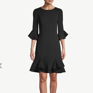 Adrianna Papell 3/4 sleeve black ruffle - trim dress women’s size 6 NWT